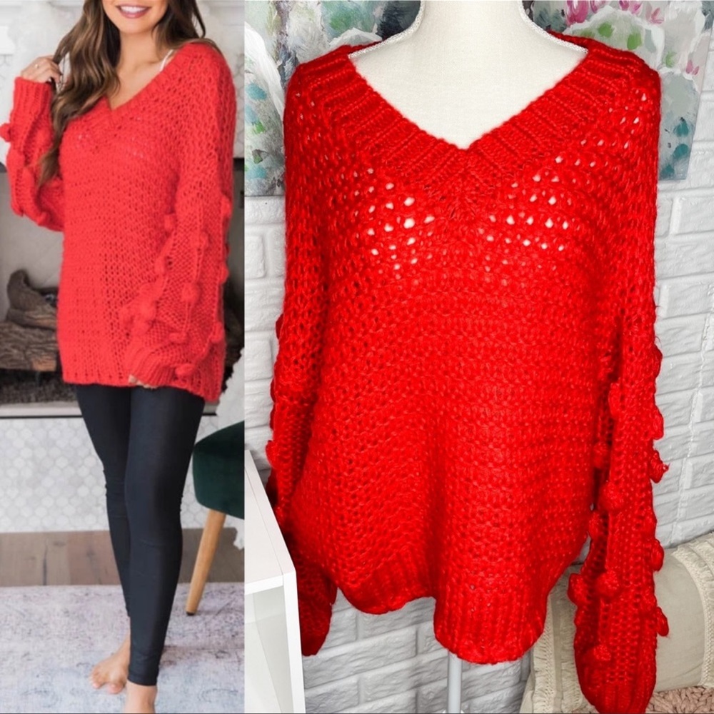 All Eyes on Me Pom Sleeve Sweater